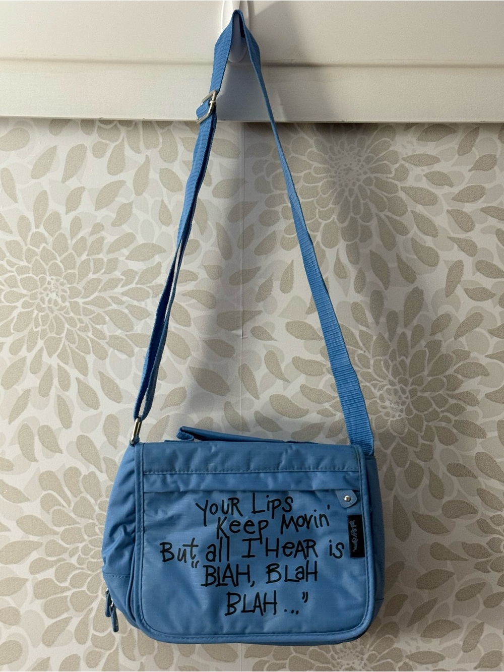 Vintage Y2K Self Esteem Blue Lips Keep Moving Blah Blah Blah Crossbody Bag